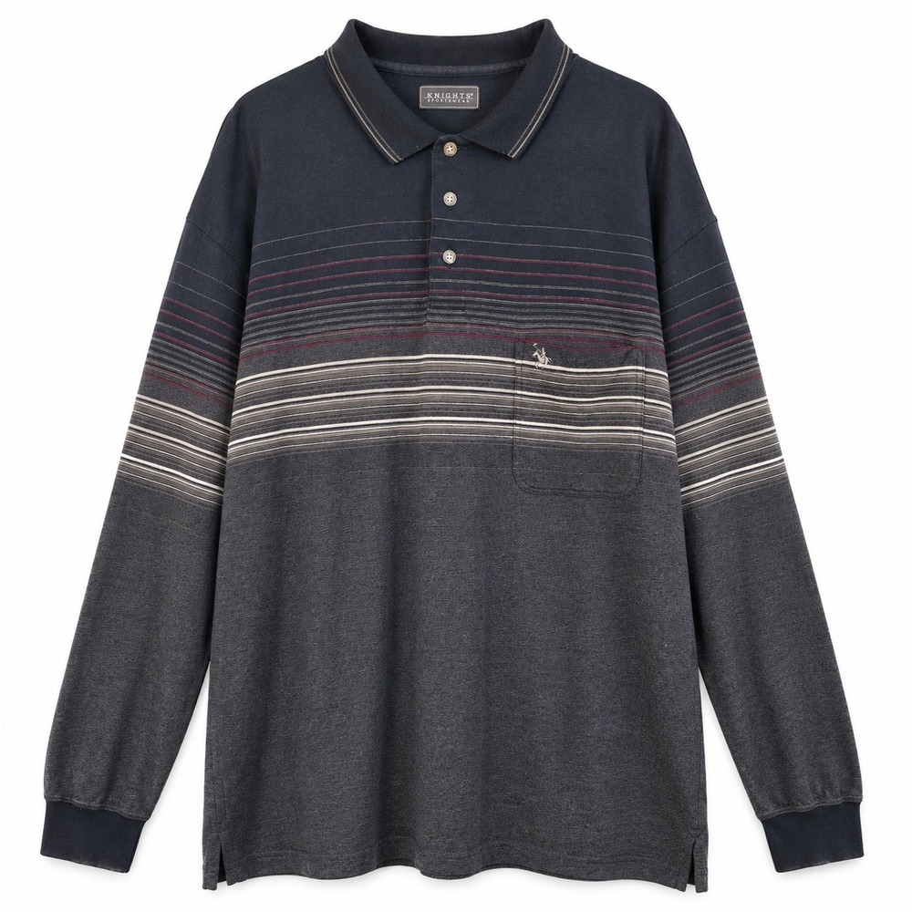 Knights Sportswear Long Sleeve Polo Mens 3XLT Gray Blue Striped Excellent Pocket